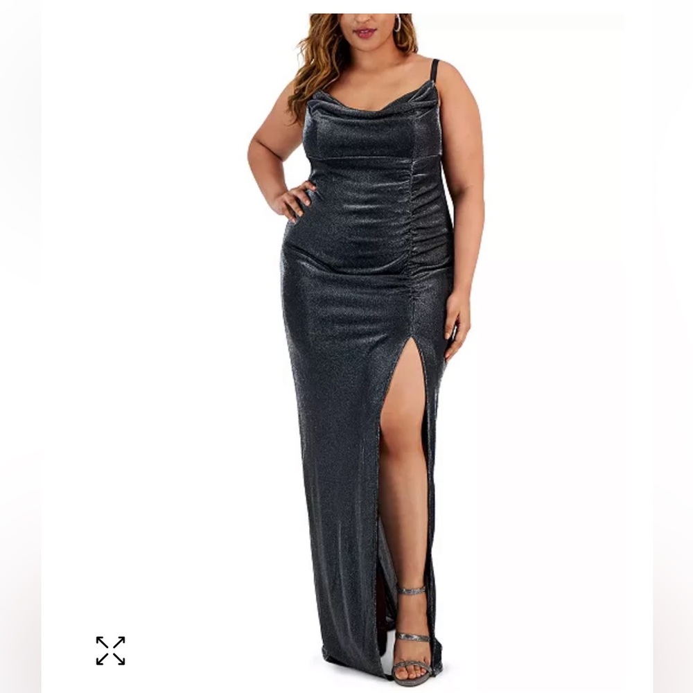 Trendy Plus Size Cowl-Neck Metallic-Knit Gown- Size 22 Emerald Sundae NWT